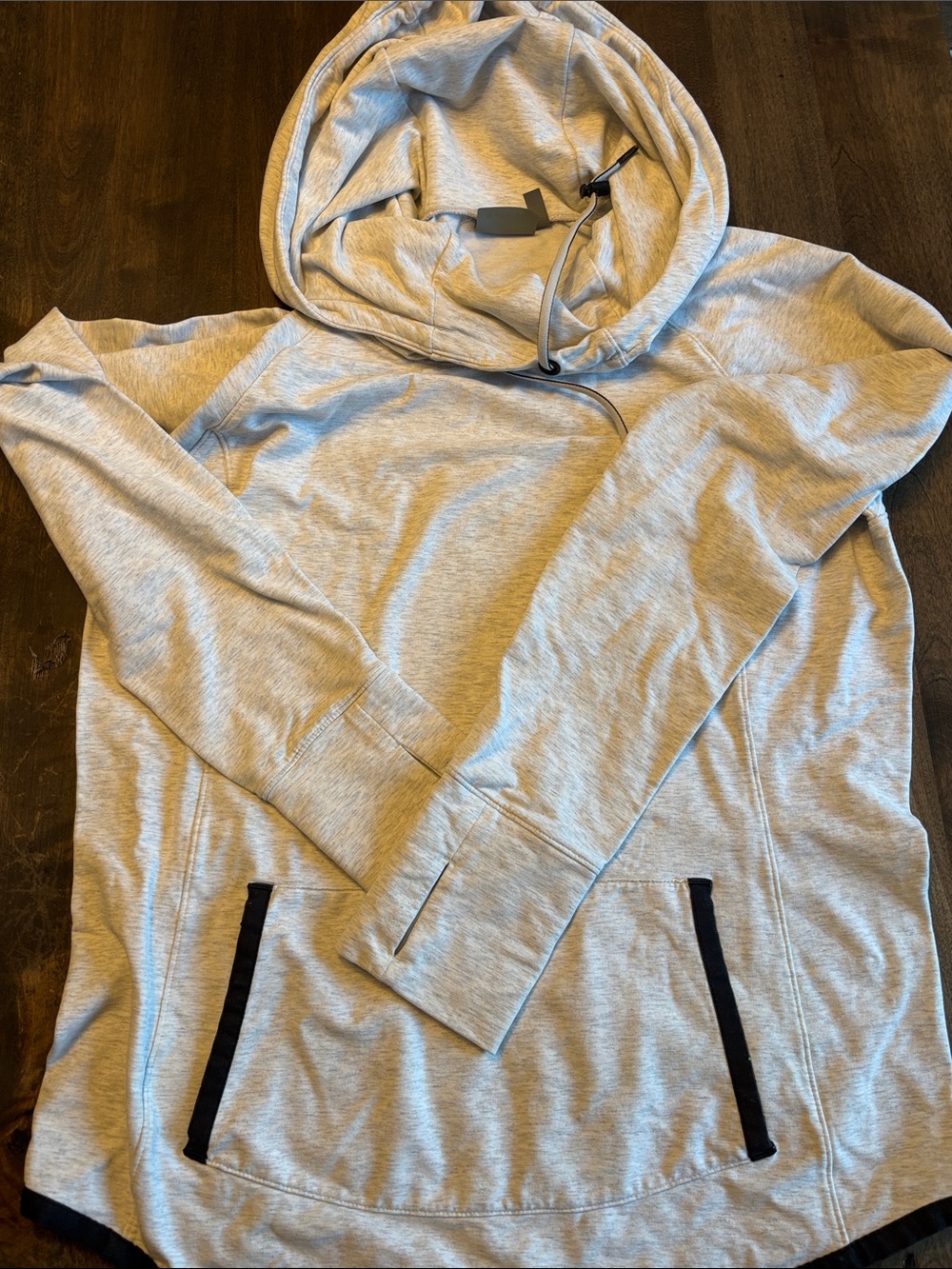 Athleta Light Gray Pullover Hoodie with Black Trim